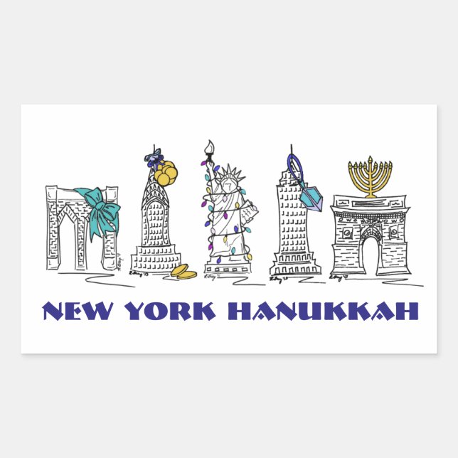 Adesivo Retangular Nova Iorque NYC Happy Hanukkah Chanukah Holiday (Frente)