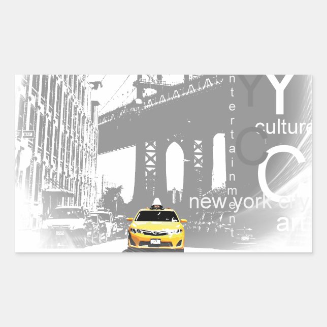 Adesivo Retangular Nova Iorque Nyc Yellow Taxi Pop Art (Frente)