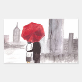 Adesivo Retangular Nova York ama casal com guarda-chuva vermelha