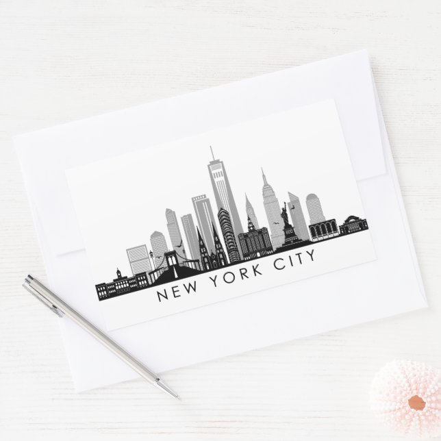 Adesivo Retangular NOVA YORK Manhatten EUA City Skyline Silhouette (Envelope)