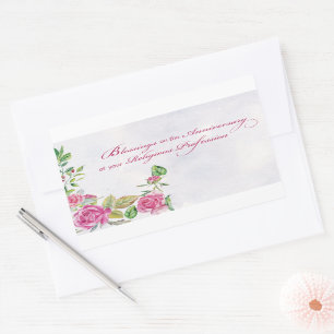 Adesivo Retangular Nun Aniversário da Profissão Religiosa Rosas Rosa