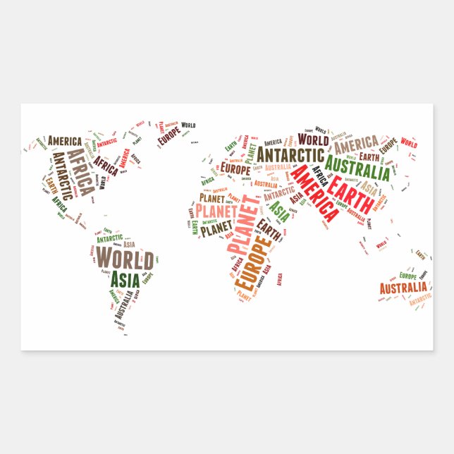 Adesivo Retangular Nuvem de palavras do mapa mundial (Frente)