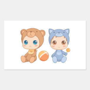 Adesivo Retangular O bebê junta o Jumpsuit do gato de urso