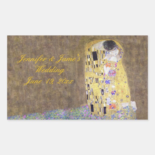 Adesivo Retangular "O Beijo" por Gustav Klimt Personalizou Casamento (Frente)