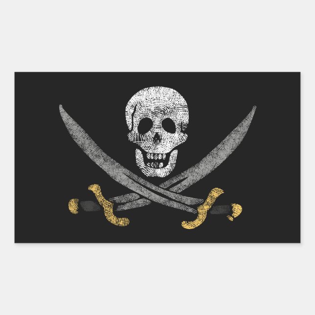 Adesivo Retangular O Capitão Jack Rackham, Jolly Roger Pirate Flag (Frente)