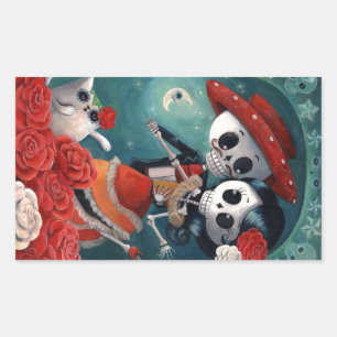 Adesivo Retangular O dia dos amantes do esqueleto morto