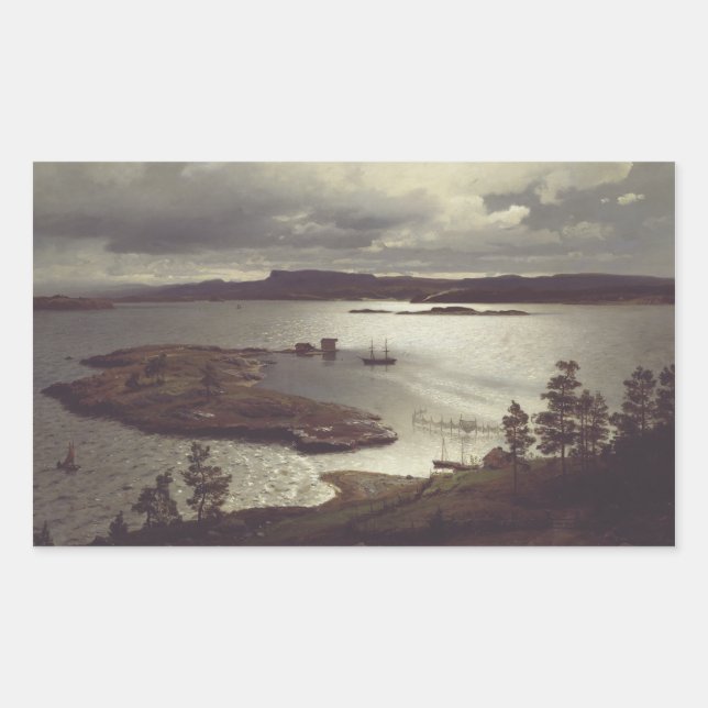 Adesivo Retangular O Fiorde de Sandvik por Hans Gude (Frente)