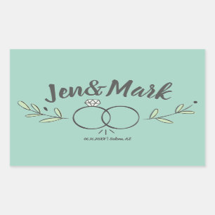 Adesivo Retangular O moderno rabisco de anel de casamento salva a dat