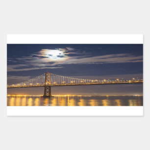 Adesivo Retangular O moonrise hoje à noite sobre a ponte da baía