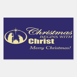 Adesivo Retangular O Natal começa com o Cristo