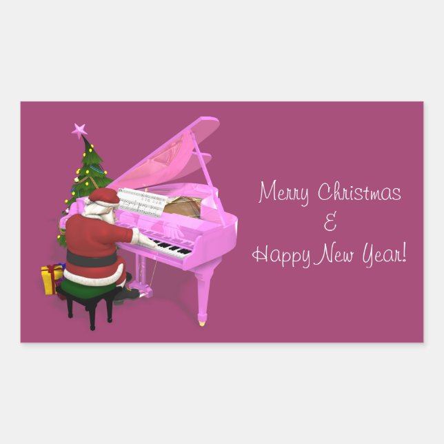 Adesivo Retangular O Papai Noel Joga Piano Rosa (Frente)