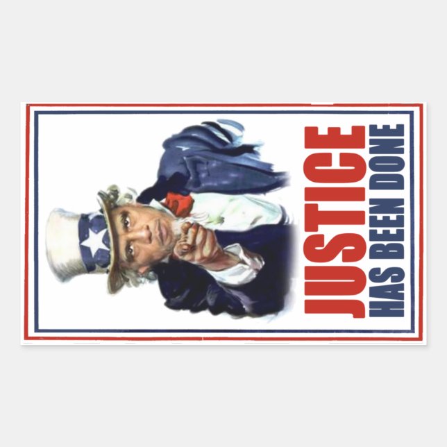 Adesivo Retangular Obama Justiça foi feita Caixa em Laden morto (Frente)