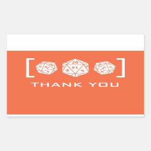 Adesivo Retangular Obrigado alaranjado do Gamer dos dados D20 você