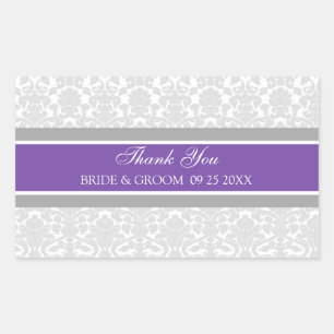 Adesivo Retangular Obrigado cinzento do damasco da ameixa você Tag d