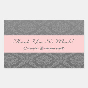 Adesivo Retangular Obrigado do chá de panela damasco cinzento e