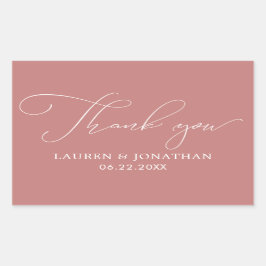 Adesivo Retangular Obrigado, Favor De Casamento, Rosa, Branco