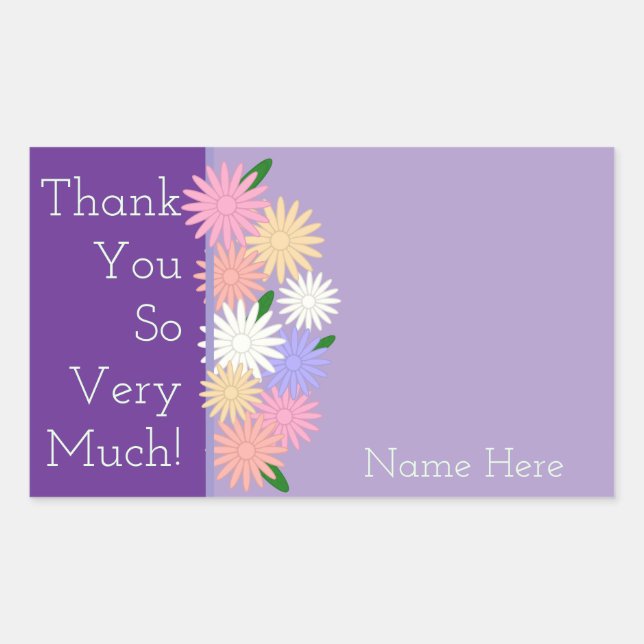 Adesivo Retangular Obrigado Personalizado Daisy Flower Purple (Frente)