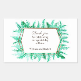 Adesivo Retangular Obrigado pinheiro verde-aquarela de inverno