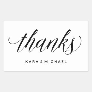 Adesivo Retangular Obrigados preto e branco do casamento da