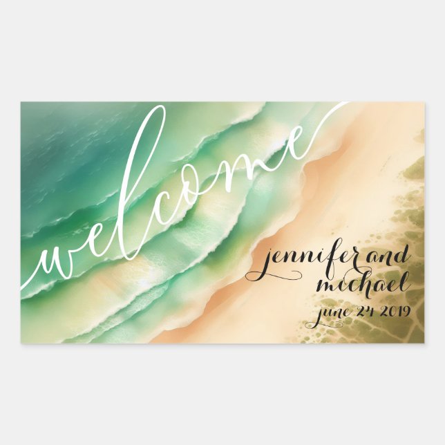 Adesivo Retangular Ocean Beach Watercolor Summer Sun (Frente)