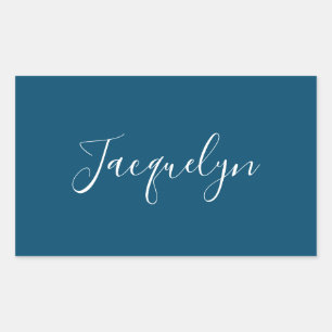 Adesivo Retangular Ocean Blue Plain Elegant Modern Calliographic Name