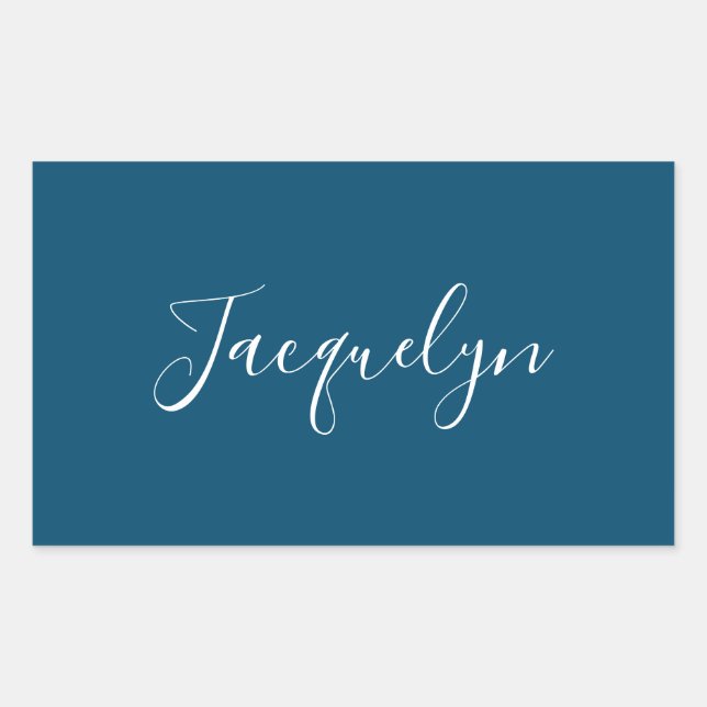 Adesivo Retangular Ocean Blue Plain Elegant Modern Calliographic Name (Frente)