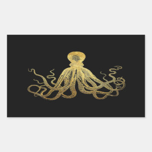 Adesivo Retangular Octopus Dourado de Tinta Preta  Costeira Náutica