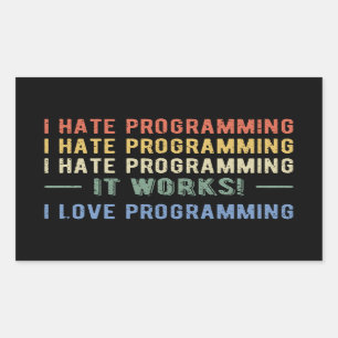 Adesivo Retangular Odeio Programação - Programador Engraçado I