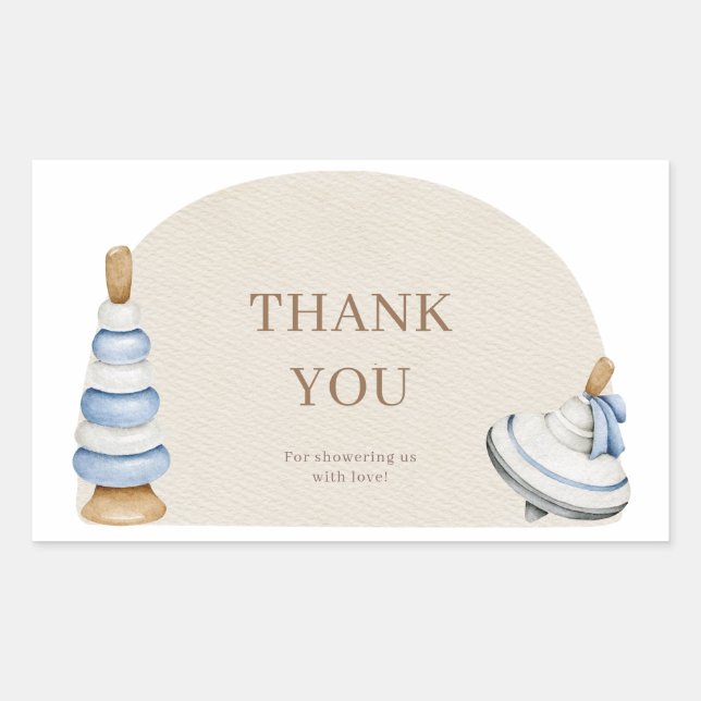 Adesivo Retangular Oh Bebê Blocos De Madeira E Brinquedos Obrigado (Frente)