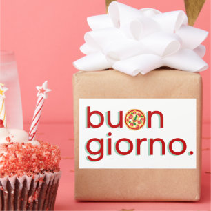 Adesivo Retangular Olá italiano Buongiorno com Pizza!