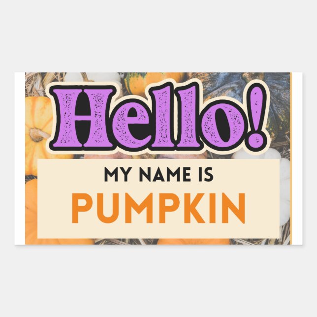 Adesivo Retangular Olá Meu nome é Pumpkin Fall Sticker (Frente)
