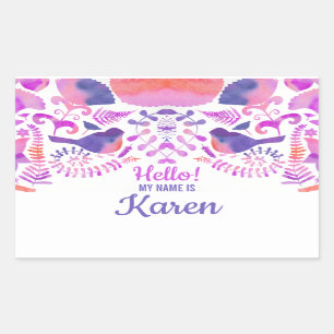 Adesivo Retangular Olá, meu nome é um nome personalizado de padrão fl