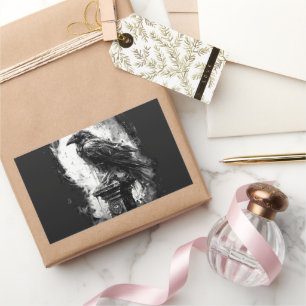 Adesivo Retangular Olhar Abissal Caveira de Corvo de Metal Pesado