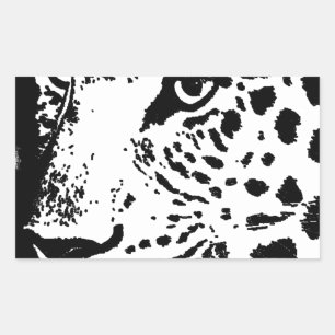 Adesivo Retangular Olho preto & branco do leopardo