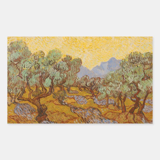 Adesivo Retangular Oliveiras de Van Gogh Sol Amarelo Céu (Frente)