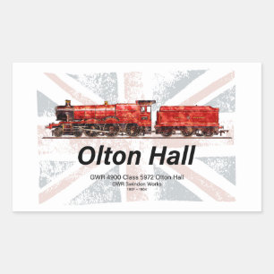 Adesivo Retangular Olton Hall Vintage Comboio a Vapor Comboio Inglês