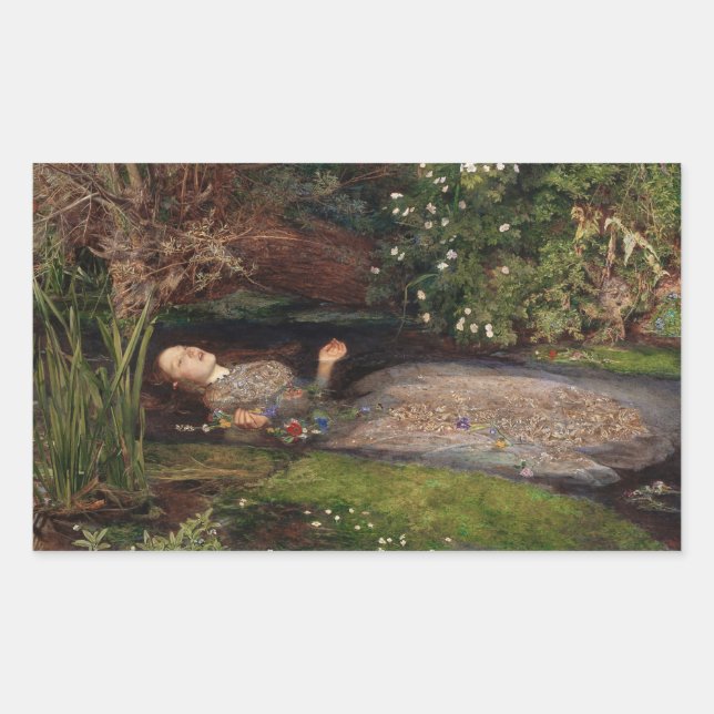 Adesivo Retangular Ophelia de John Everett Millais (Frente)