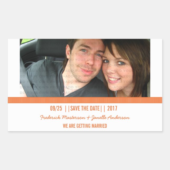 Adesivo Retangular Orange Modern Photo Save the Date Stickers (Frente)