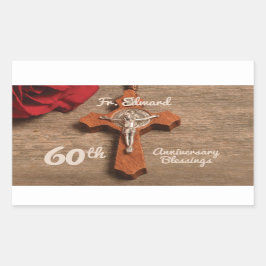 Adesivo Retangular Ordenação do Padre 60º Aniversário Rosa e Rosary