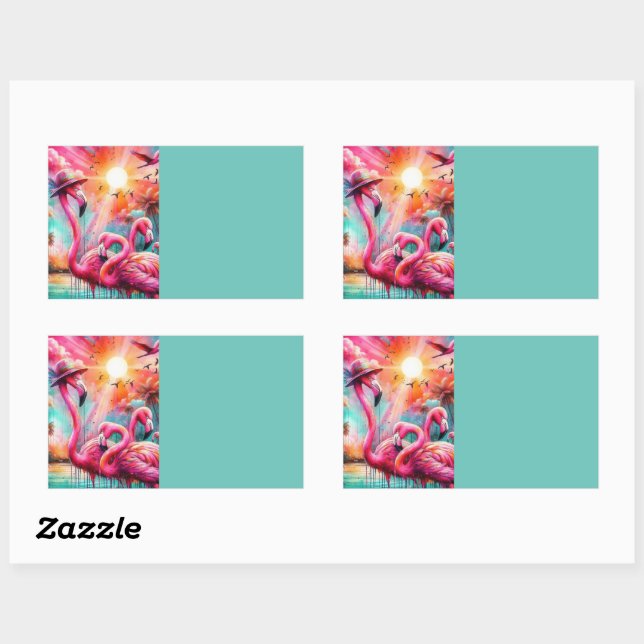 Adesivo Retangular Organização de Palmeiras de Flamingos Rosa Tropica (Folha)