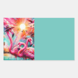 Adesivo Retangular Organização de Palmeiras de Flamingos Rosa Tropica