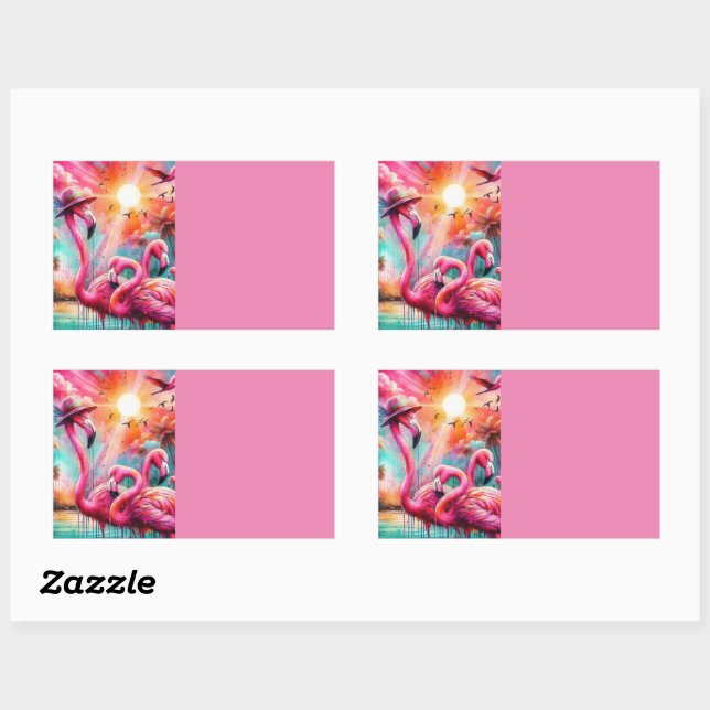 Adesivo Retangular Organização de Palmeiras de Flamingos Rosa Tropica (Folha)