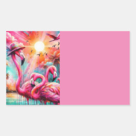 Adesivo Retangular Organização de Palmeiras de Flamingos Rosa Tropica