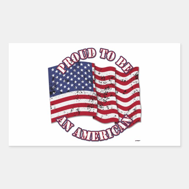 Adesivo Retangular Orgulhoso De Ser Americano Com A Bandeira Dos Esta (Frente)