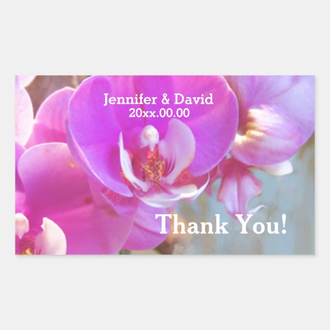 Adesivo Retangular Orquídeas Rosa, Selantes de Casamento (Frente)