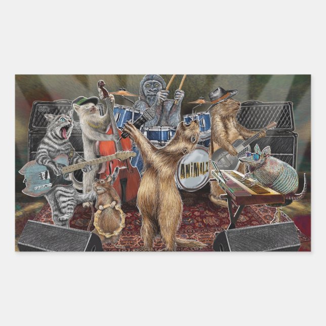 Adesivo Retangular Os Músicos Animais Da Banda Animalz Atuando (Frente)