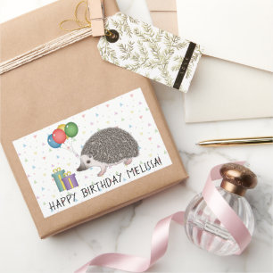 Adesivo Retangular ouriço-pigmeu-africano - Feliz Aniversário