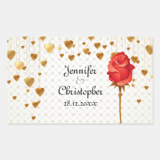 Adesivo Retangular Ouro Amor Corações e Casamento Rosa