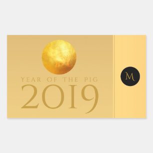 Adesivo Retangular Ouro Chinês Pig Papercut 2019 Monogramas R Stick