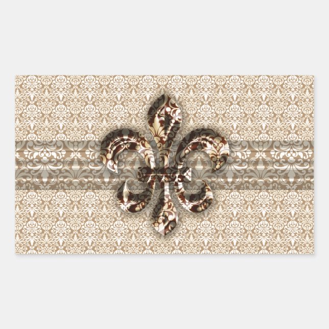 Adesivo Retangular Ouro Fleur De Lis com Cor damasco Cream (Frente)
